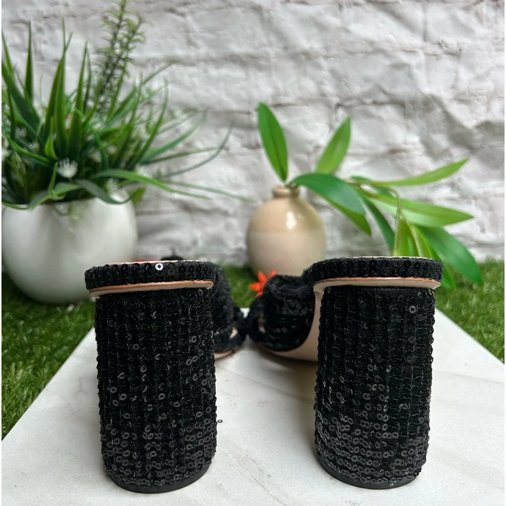 Loeffler Randall Black Sequin Knotted Mule Heels